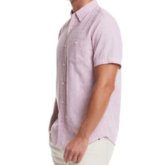 WEATHERPROOF VINTAGE Red Linen Blend Woven Shirt Mens Large Short Sleeve NWT - Picture 6 of 7